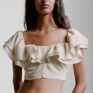 ZARA Linen&Cotton Off-shoulder Crop Top